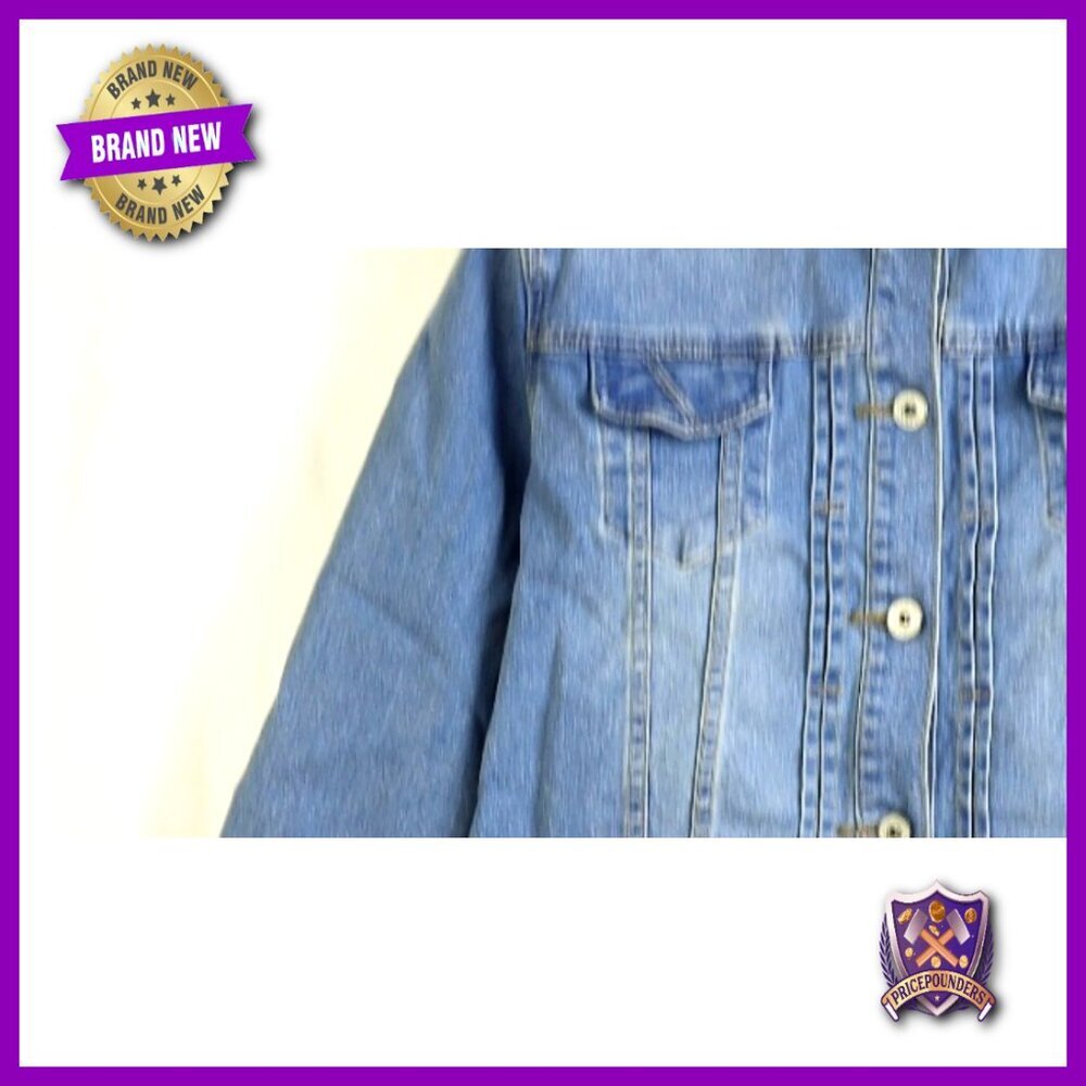 Cropped Denim Trucker Jacket 3/4 Sleeve Slim Fit Vintage Ripped Holes - Picture 7 of 7
